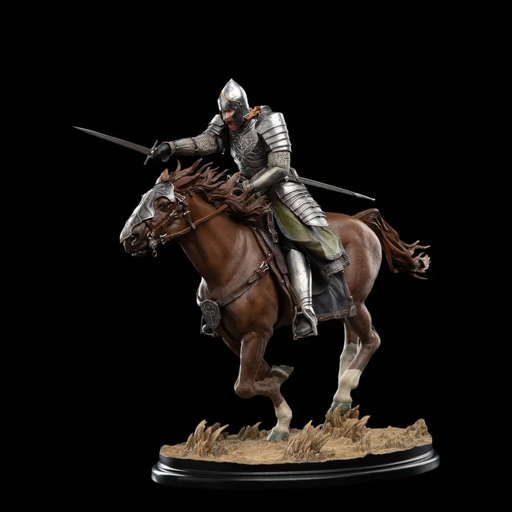 Statue de Faramir à cheval, épée tendue, lancé dans la charge sur Osgiliath