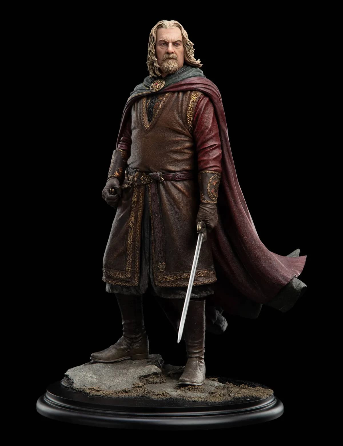 Statue du roi Théoden Classic Series de Wētā Workshop, vue de face, épée à la main