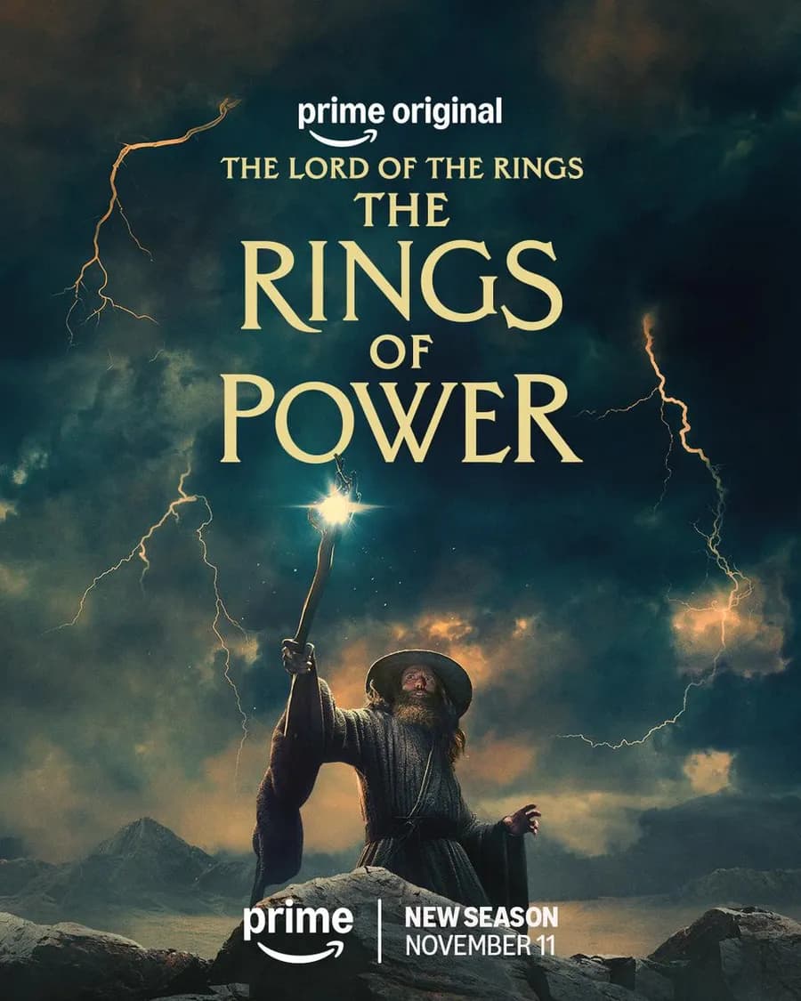 Affiche de Gandalf le Gris, bâton levé sous un ciel d'orage