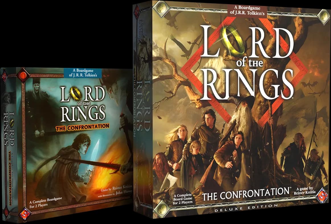Les anciennes éditions anglaises de The Lord of the Rings: The Confrontation, dont l'édition deluxe