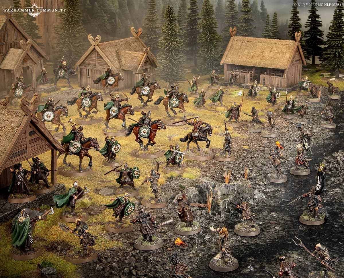 Cavaliers du Rohan et Rohirrim défendant un village