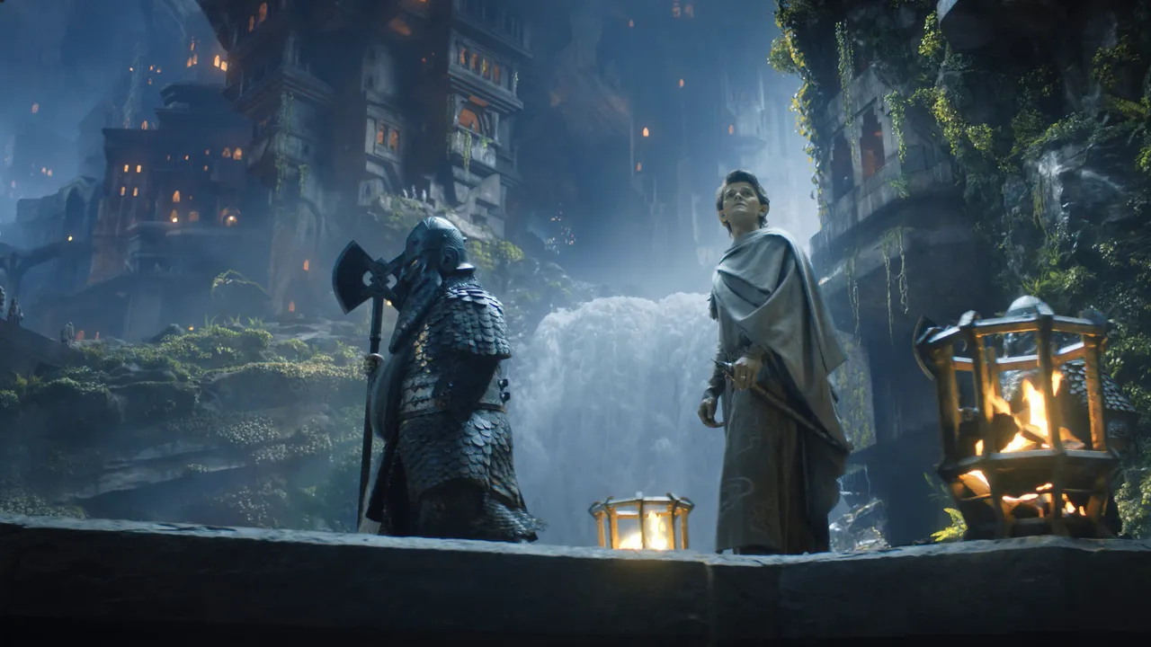 Elrond devant un garde nain dans la cité de Khazad-dûm, épisode 2 de la saison 1
